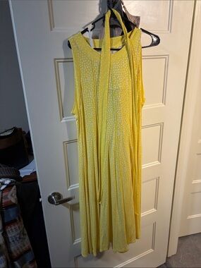 Soft Surroundings Yellow Polka Dot Tie-Neck Midi Dress